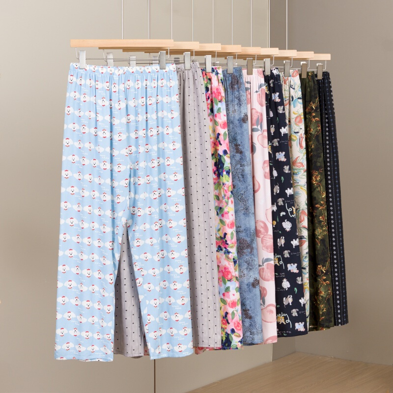 Plus-Size Women's Thin Rayon Silk Pajama Pants for Summer, Long Pants That Can Be Worn Outside, Loungewear Pants 100kg