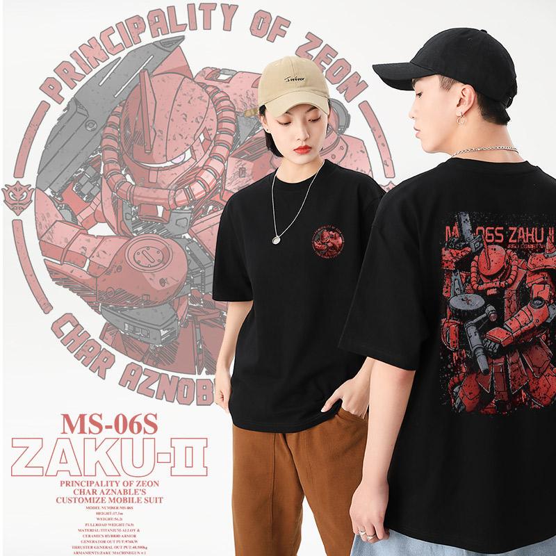 2025 Mobile Suit Gundam Short Sleeve Char Zaku Red Wolf Squad Zeon Army T-Shirt Unisex Round Neck Clothing