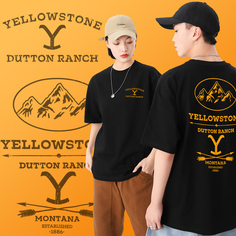 American Tv Series Yellowstone Short-Sleeved T-Shirt for Men Yellowstone T-Shirt Dutton Ranch Print Loose Cotton Summer Wear