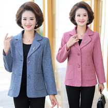 New Ou Shang 2020 autumn and winter new middle-aged plaid wool suit jacket female mother temperament short small suit