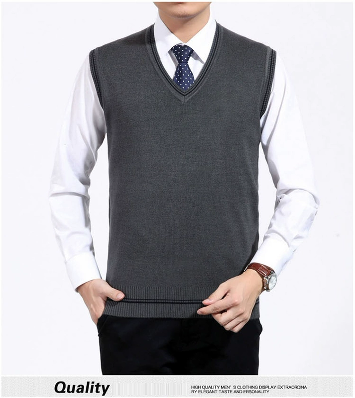 Thời trang new BF nam vest vest thanh niên daddy trở lại, len vest vest len ​​áo len đầu đan cha áo khoác len hàn quốc