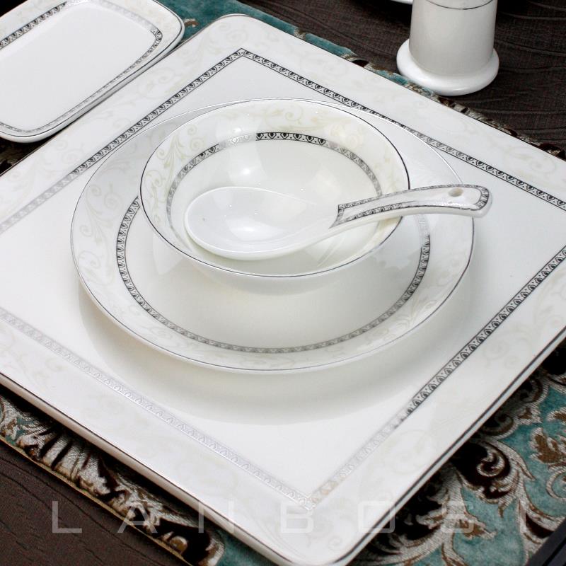 Eurostyle Brief Silver Color Lace Bowl Pan Spoon Suit Hotel Dining Room Upscale Hotel Big Row Stalls Bone China Cutlery Cutlery