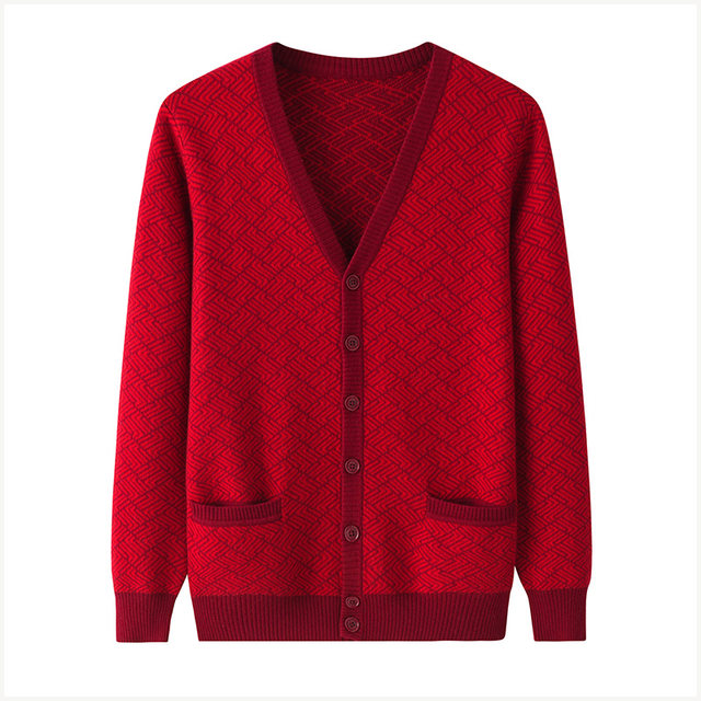 Middle-aged and elderly cashmere sweater men's V-neck cardigan thickened couple's cardigan coat loose large size sweater mother stitch