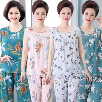 Elderly sleepwear Grandmother Summer outwear cotton silk Home Residence Suit Middle-aged Elderly Mother Old Lady Old Lady Big Code Sweatshirt