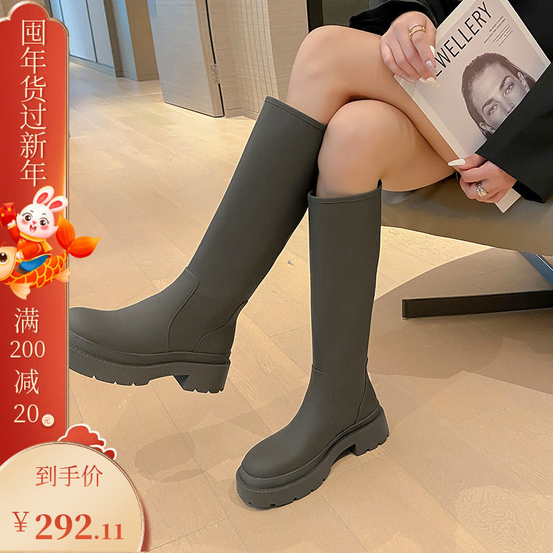 (Spot) Retro matte boots autumn and winter women's shoes 2022 new thick-soled slim boots for women