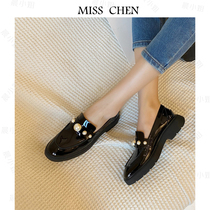 Miss Morning College Miss - Hue Pearl thick black British Fengle Little Leather Shoes