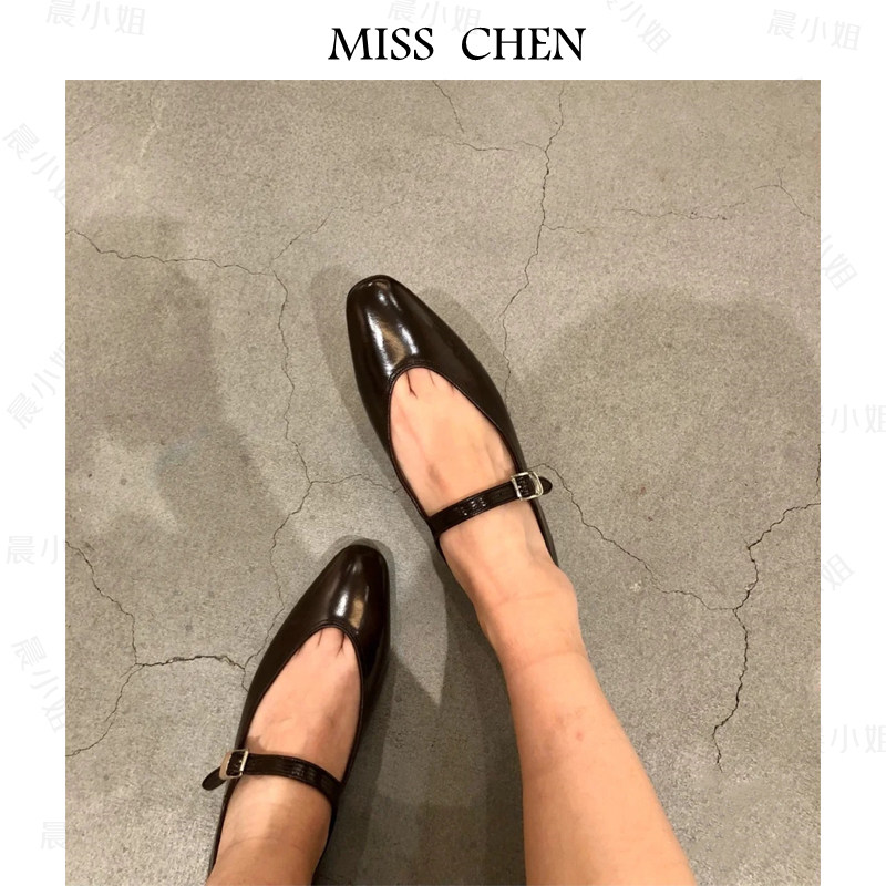 (Miss Chen) 2022 new The Row French retro small square head Mary Jane shoes shallow mouth flat shoes women
