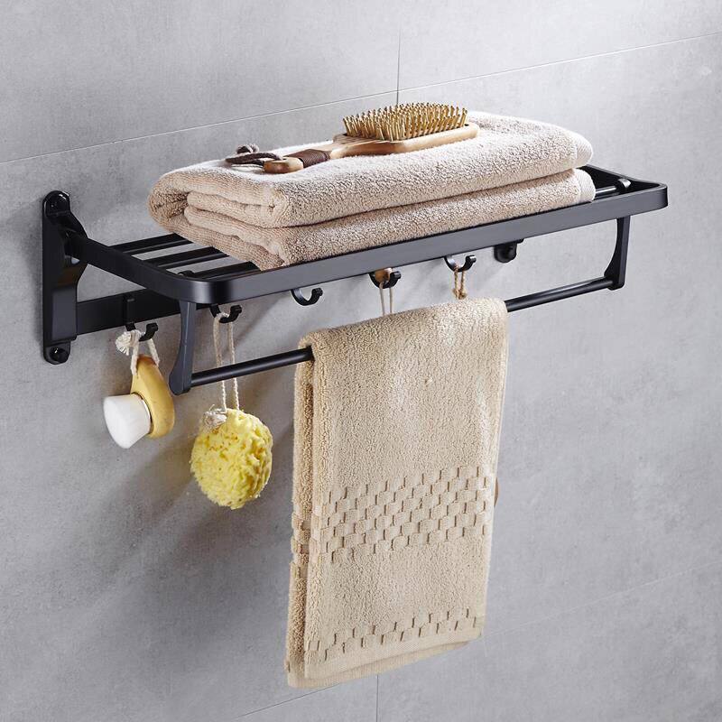 Makeup Room Shelve Towel Rack Free From Punching Space Aluminum Bathroom Bath Towels Frame Plan Triangle Basket Double hanging clothes hook