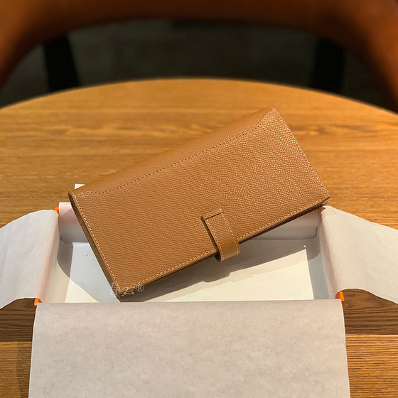 2025新款钱包男女通用长款真皮金扣西装夹EPsom手掌纹对折钱夹