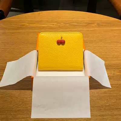 Yellow wallet lucky short leather two-fold ultra-thin 2021 new wallet folding ins simple fashion female small