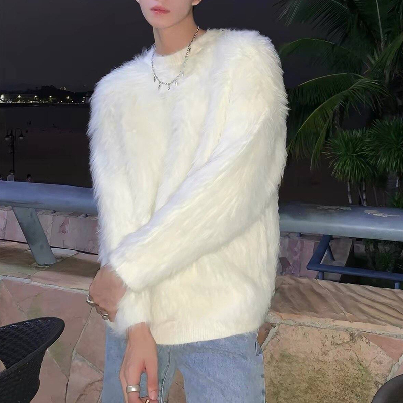 High-End Atmospheric Imitation Mink Fur Sweater for Men and Women, Winter Thickened, Gentle, Lazy, Loose-Fitting, Round-Neck Knit Cardigan