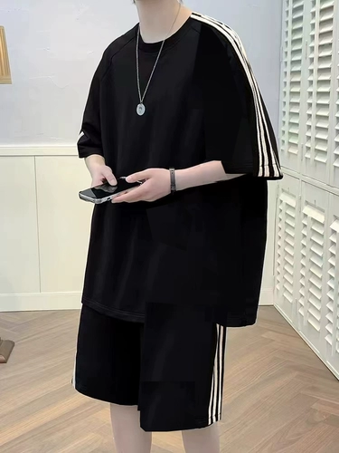 Летний тонкий комплект для отдыха, шорты, спортивный костюм для влюбленных, в американском стиле, оверсайз, короткий рукав