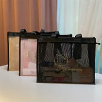 Fog Flowers South Korea Hollowed-out KT Mesh Yarn Makeup Bag Cartoon Cute Powder Wash Gargle Large Capacity Cashier Bag Portable Handbag