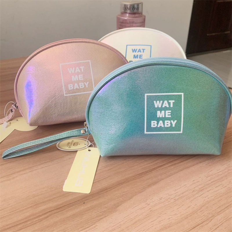 Fog Flower Colorful Laser Shell Cosmetic Bag Handheld Small Portable Mini Easy Travel Simple Stylish Organizer