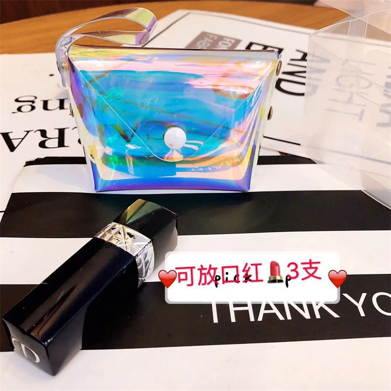 New Korean version Creative Laser Outlet Red Makeup Bag Zero Money Bright Sheet PVC Snap-to-contain portable multifunction