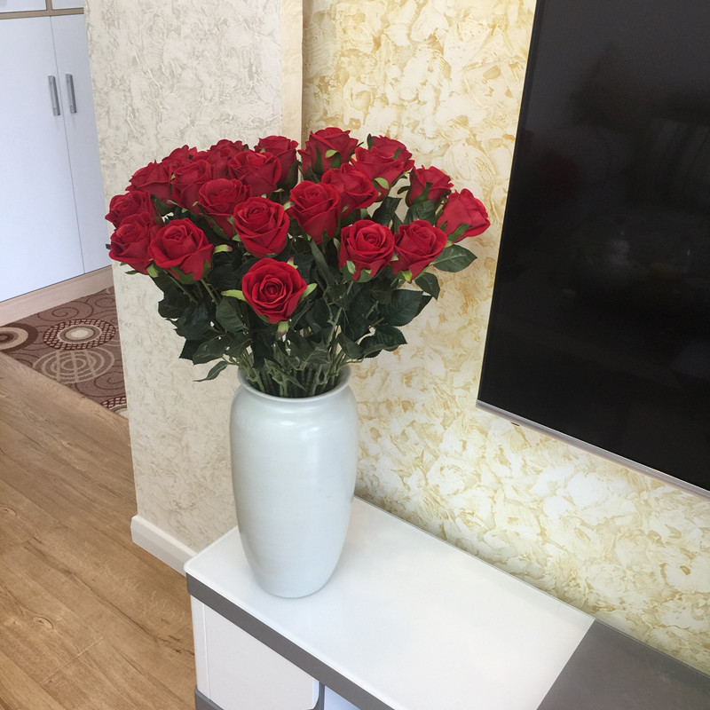 Mô phỏng hoa hồng đơn đỏ nhung lụa giả hoa nhựa hoa phòng khách bàn ghế văn phòng - Hoa nhân tạo / Cây / Trái cây hoa giả