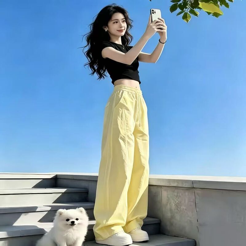 American-Style Quick-Drying Harem Wide-Leg Cargo Pants for Women, Summer Thin Versatile Plus-Size High-Waisted Slimming Sports Casual Straight-Leg Pants American-Style Quick-Drying Harem Wide-Leg Cargo Pants for Women, Summer Thin Versatile Plus-Size High-Waisted Slimming Sports Casual Straight-Leg Pants