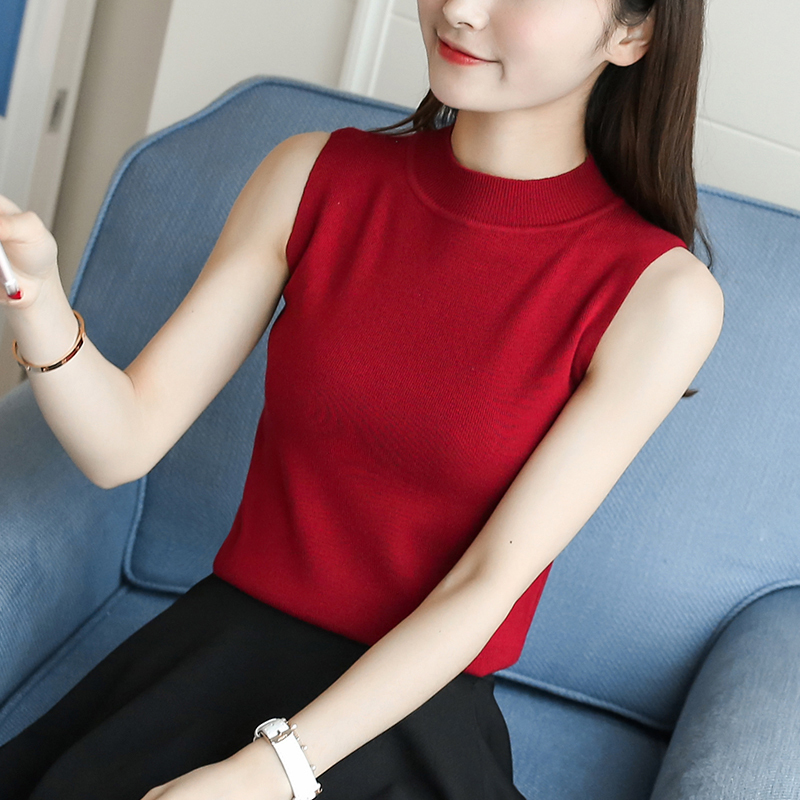 European Style Versatile Tank Top Women's Short Top Sexy Half-High Collar Summer Base Shirt Sleeveless Slimming Camisole Trendy