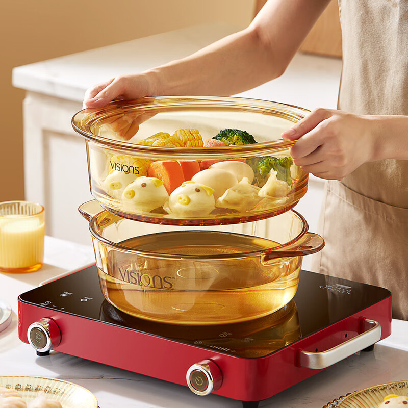 Corning Tableware Glass Steamer 20cm Transparent Steaming Tray Household Amber Glass Pot Suitable for Steamer
