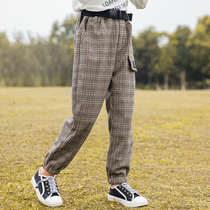 Girls  foreign style autumn pants spring and autumn 2021 new net red Korean version of the large childrens trousers plaid pants casual