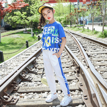 Girls  suit 2021 summer new middle and large childrens fashion Korean version of the girls foreign style net red short-sleeved sports two-piece suit