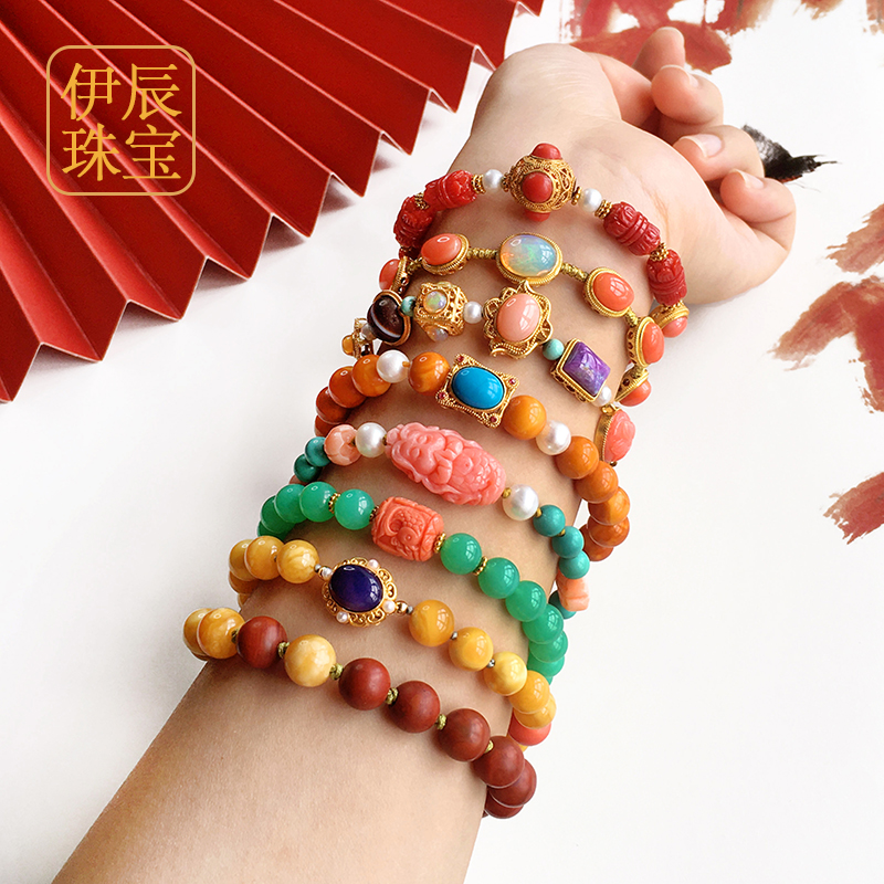 Yichen Jewelry Live Original Design Turquoise with Duobao Shouzhu Organic Gemstone Jade DIY Bracelet Q