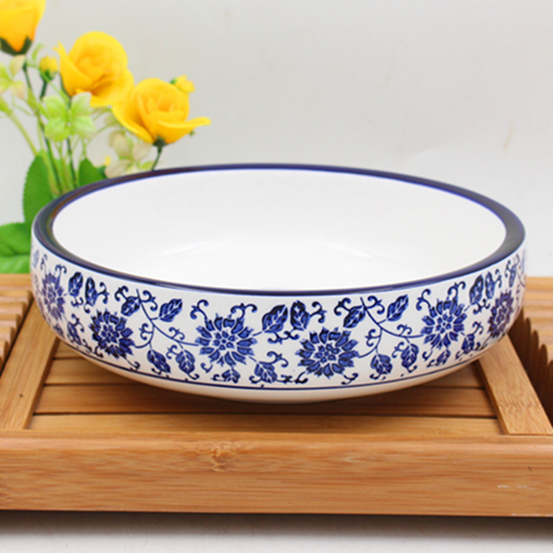 Green Flower Porcelain Hemp Spicy Sesame Pan Bowl Hotel home Large size Size Soup Noodle Bowl Thickened Han Type Water Cooking Fish Basin Sour Vegetable Fish Basin