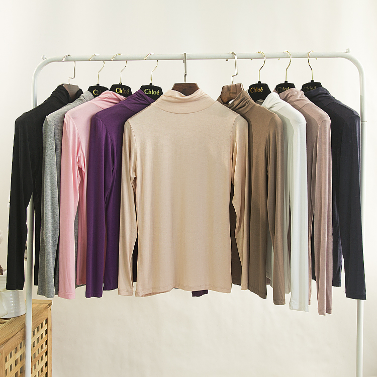 Modale High Collar Hitch chic2019 Early Autumn Winter New Long Sleeves Neater T-shirt Woman Slim Fit Blouse