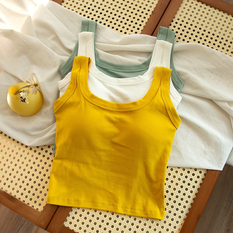 Women's Camisole with Exposed Midriff, Racerback, Sleeveless, with Chest Pads, Short Style, Can Be Worn as Outerwear, Trendy ins Women's Camisole with Exposed Midriff, Racerback, Sleeveless, with Chest Pads, Short Style, Can Be Worn as Outerwear, Trendy ins
