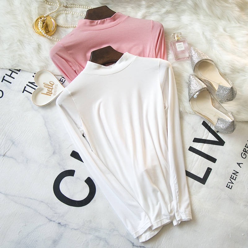 Autumn and Winter women thin half-tall tie-shirt long sleeve t-shirt black fit in the autumn coat