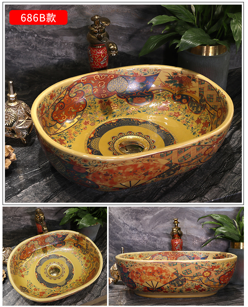 Ceramic art basin on its square Europe type lavatory toilet lavabo, marble platform basin oval