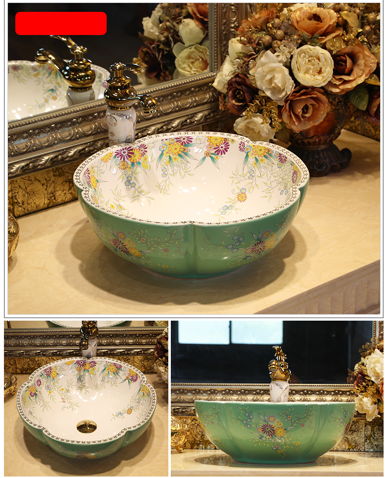 M letters birds art stage basin European ceramic lavatory petals basin basin on the sink