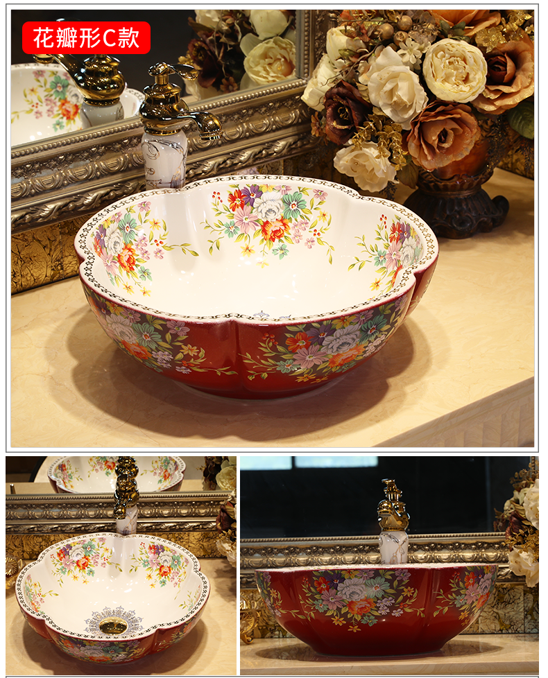 M letters birds art stage basin European ceramic lavatory petals basin basin on the sink