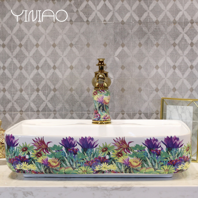 Ceramic art basin on its square Europe type lavatory toilet lavabo, marble platform basin oval
