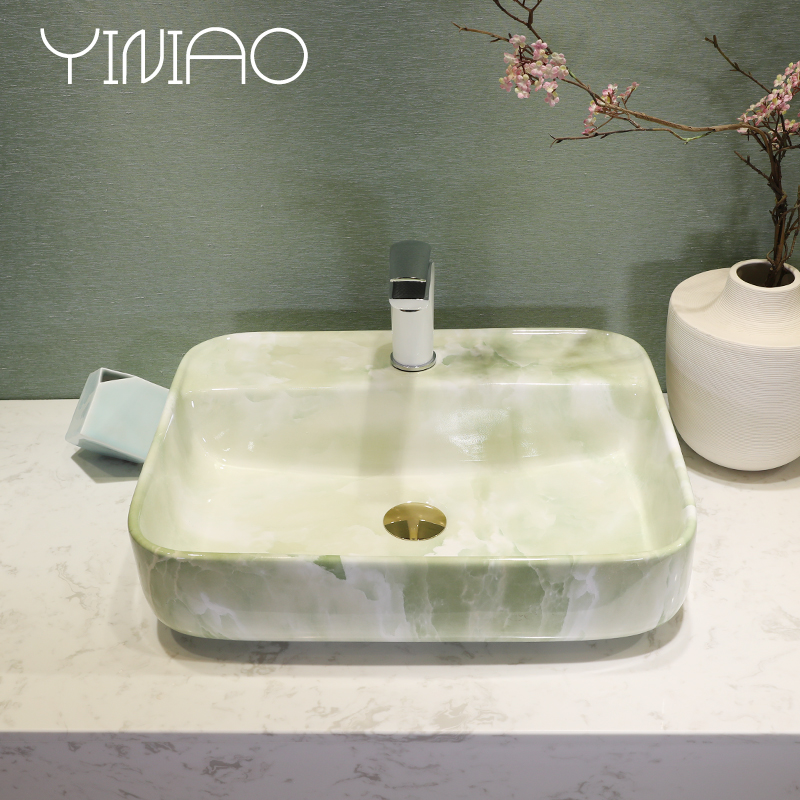 Jingdezhen art lavatory modern green marble basin bathroom sink basin stage basin