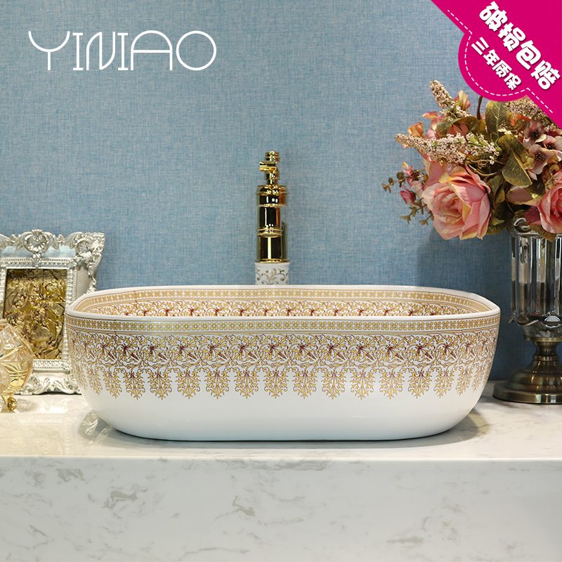 Jingdezhen ceramic stage basin sink contracted fashion art continental basin of the basin that wash a face numerous wreath