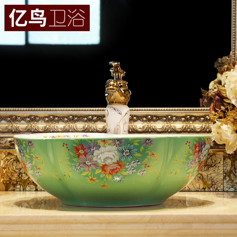 M letters birds art stage basin European ceramic lavatory petals basin basin on the sink