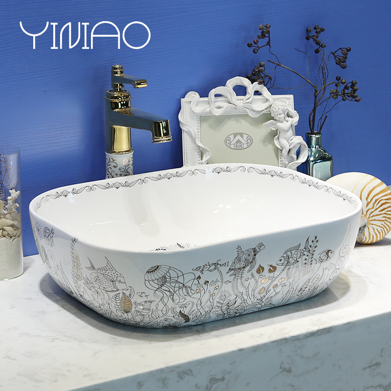 Jingdezhen stage basin rectangle lavatory ceramic household toilet lavabo European art basin basin