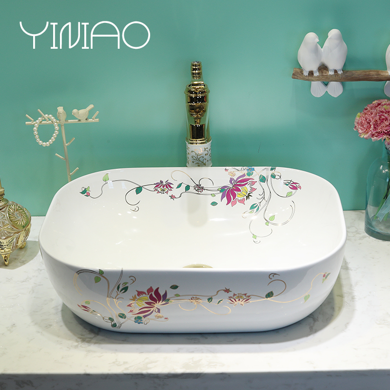 Jingdezhen stage basin rectangle lavatory ceramic household toilet lavabo European art basin basin