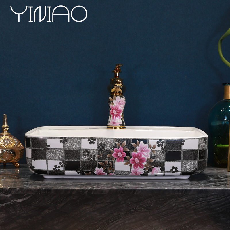 Jingdezhen stage basin of continental basin bathroom ceramic face basin household basin sink rectangular art