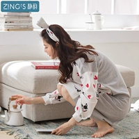 Jing Yun mùa thu cotton nữ đồ ngủ dài tay dễ thương vẻ đẹp ngọt ngào áo dài dài phiên bản Hàn Quốc của dịch vụ nhà cotton lỏng lẻo đầm ngủ công chúa