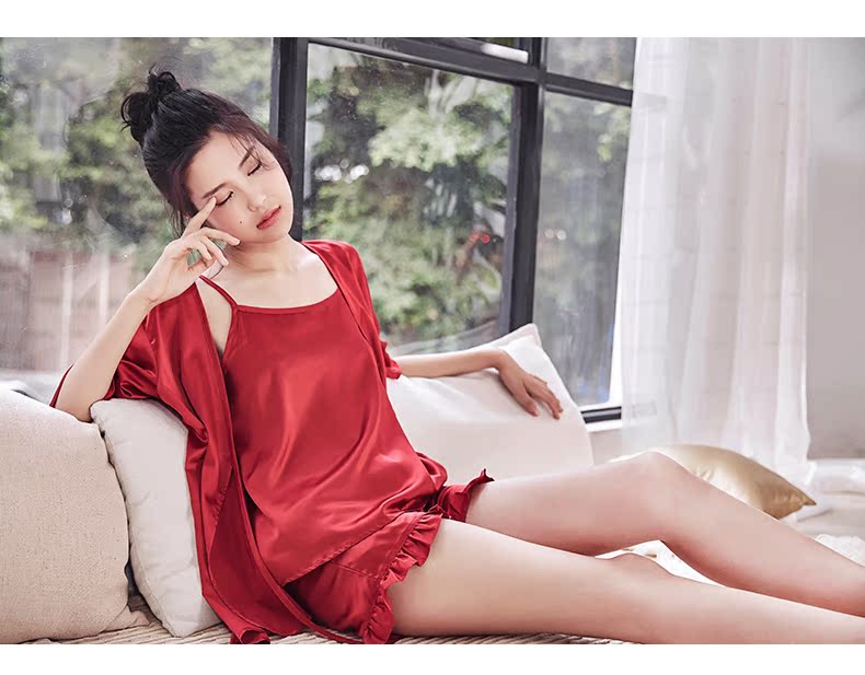 Jing Yun Dahong kết hôn với bộ đồ ngủ mùa hè ba mảnh gợi cảm phục vụ nhà nữ đám cưới ngắn tay phù hợp với nam Hàn Quốc - Cặp đôi đồ ngủ nữ