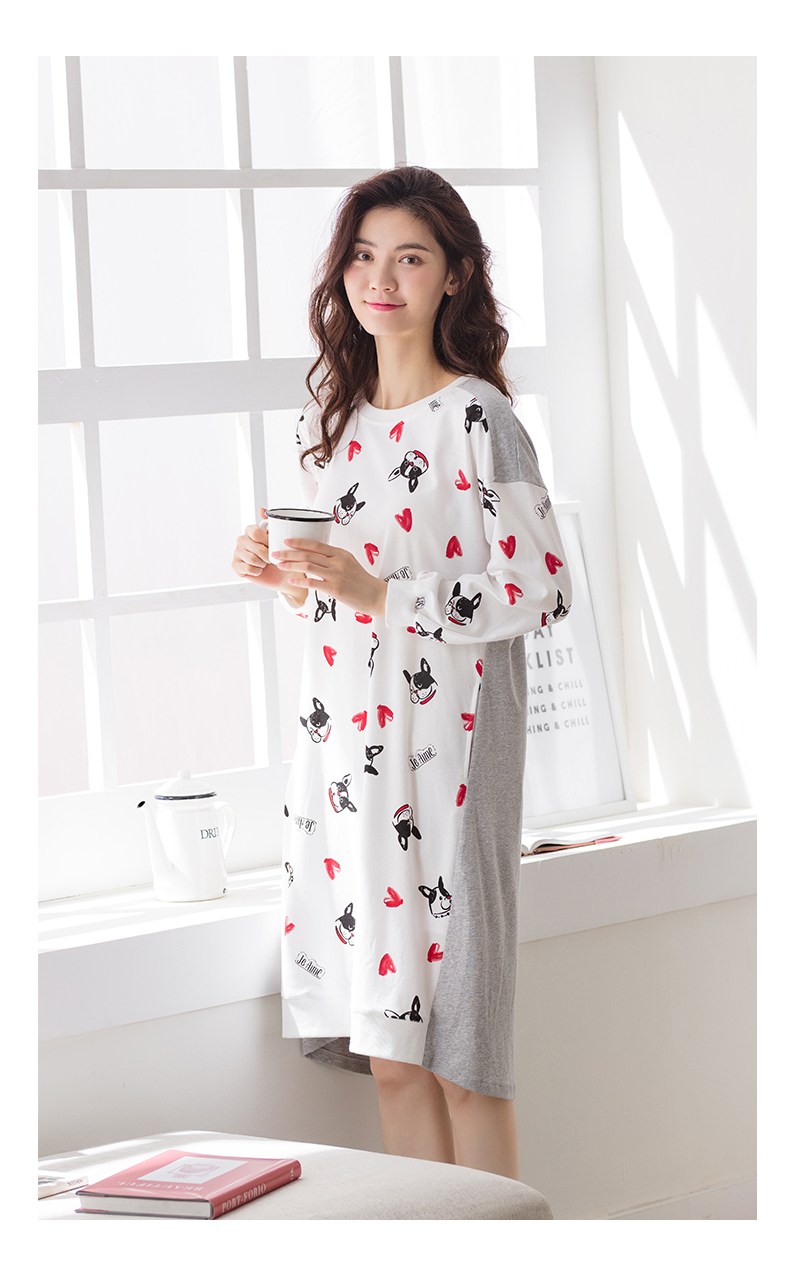 Jing Yun mùa thu cotton nữ đồ ngủ dài tay dễ thương vẻ đẹp ngọt ngào áo dài dài phiên bản Hàn Quốc của dịch vụ nhà cotton lỏng lẻo đồ bộ mặc nhà cao cấp