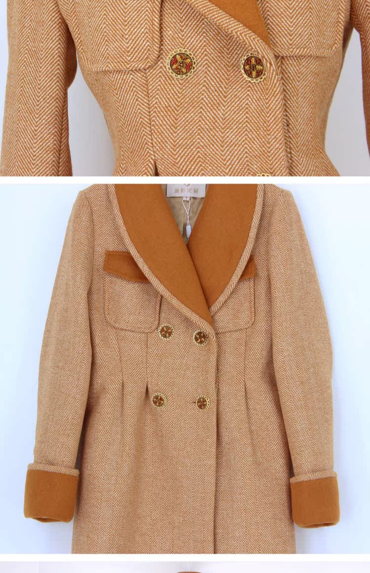 Hepburn phong cách retro áo khoác len nữ mùa đông mẫu xương cá dài phần eo áo len mẫu áo dạ ngắn đẹp