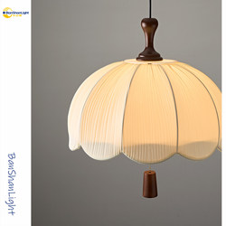 French Mid-Century Style Restaurant Chandelier, Study Table, Bar Counter Lighting, Creative Pleated Fabric Walnut Color Lace Chandelier