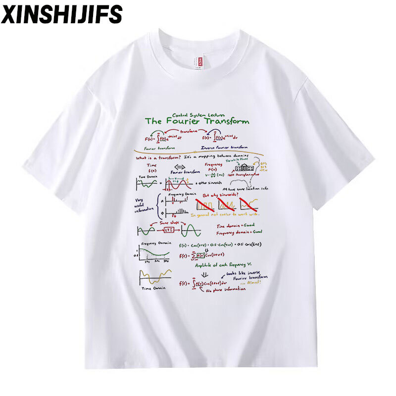 Fourier Transform Mathematical Physics Formula T-Shirt Short-Sleeved Pure Cotton Round Neck Men's and Women's Couple Wear Summer Student Tops Fourier Transform Mathematical Physics Formula T-Shirt Short-Sleeved Pure Cotton Round Neck Men's and Women's Couple Wear Summer Student Tops