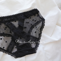 Korean retro polka point womens underwear back hollow sexy full mesh lace edge low waist hip breifs 1637