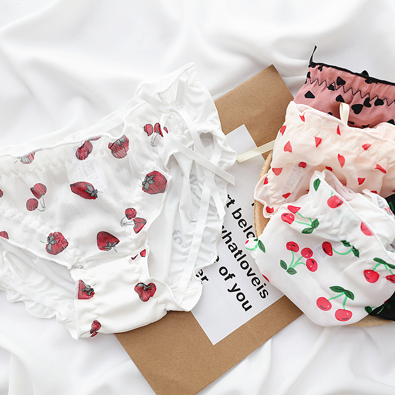 Full of 3 cute sweetheart ice silk printed hip low waist women's underwear mesh cute women's underwear B13#