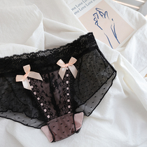 Japanese girl Loli double bow sexy charming underwear lace mesh gauze sweet breifs B77