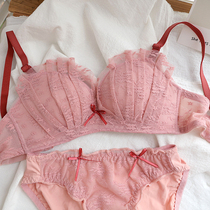 Sweet bow underwear thin modal soft cotton without steel ring small chest gathering sexy lace bra set